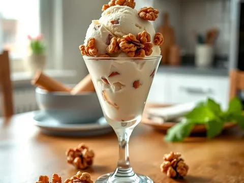 Ahornsirup-Eis mit kandierten Walnüssen