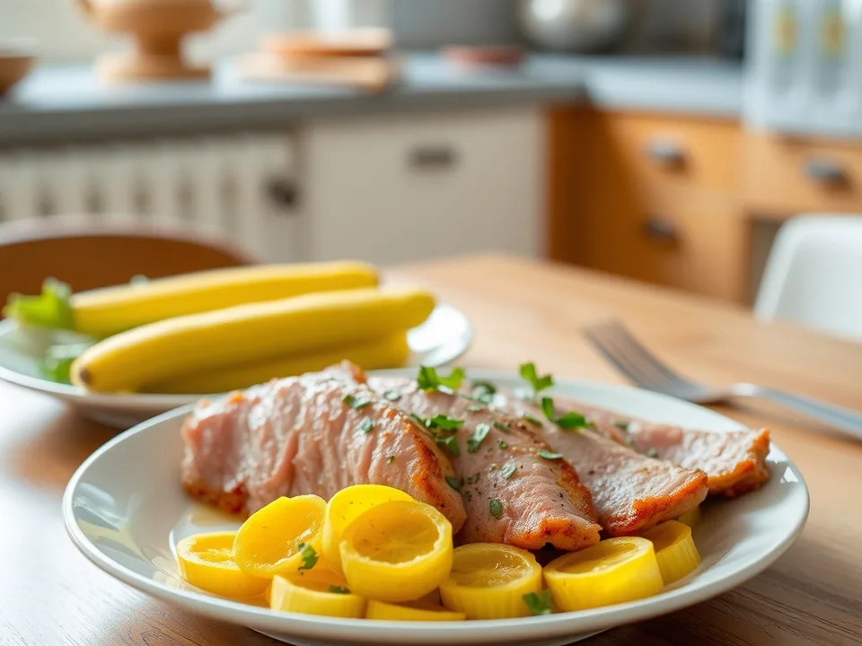 Schweinefilet im Ofen mit süß-saurem Zucchinigemüse