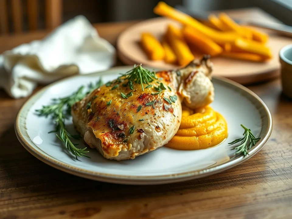 Kräuterhähnchen mit ofengeschmortem Kürbispüree