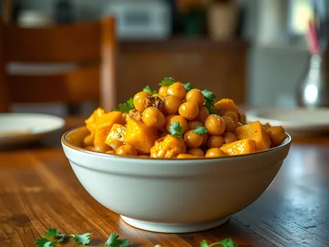 Kürbis Curry mit Kokosmilch und Kichererbsen