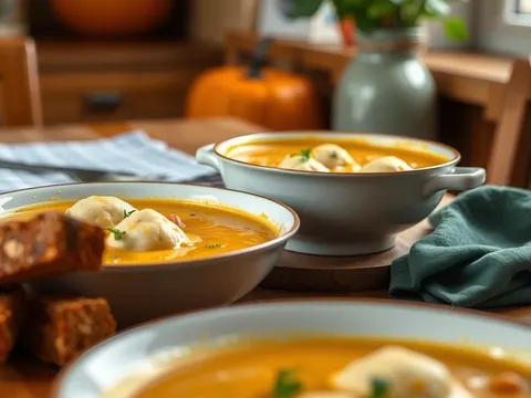 Kürbisrahmsuppe mit Frischkäse-Parmesan-Klößchen