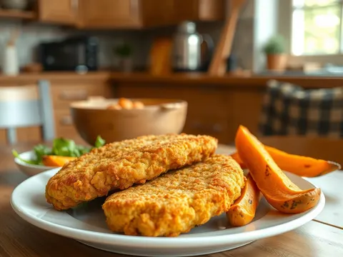 Parmesanschnitzel mit Kürbissticks aus dem Ofen
