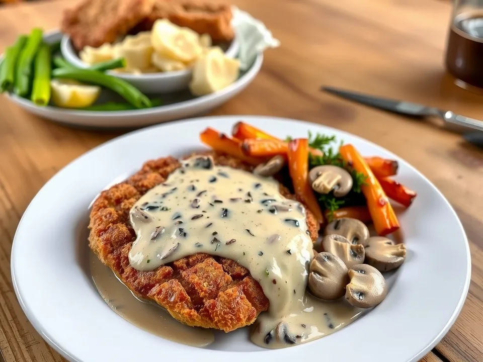Jägerschnitzel vom Schwein mit Champignon-Rahmsoße