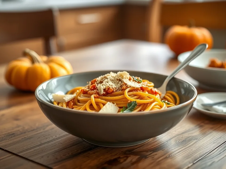 Spaghetti mit Kürbissauce, Salbeibutter und Parmesan