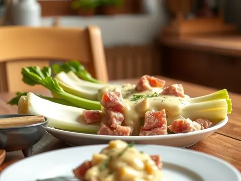 Überbackener Chicorée mit Schinken und Käsesauce